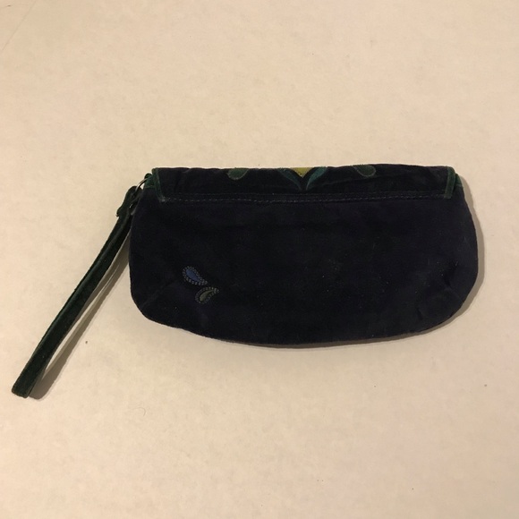 Lucky Brand Blue Velvet Floral Embroidered Wristlet Boho - Picture 2 of 8